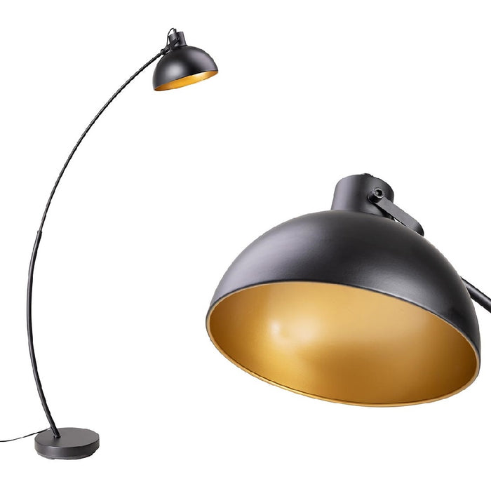 Piantana Industrial ad Arco Nero Oro Lampada da Terra Metallo Verniciato H163cm