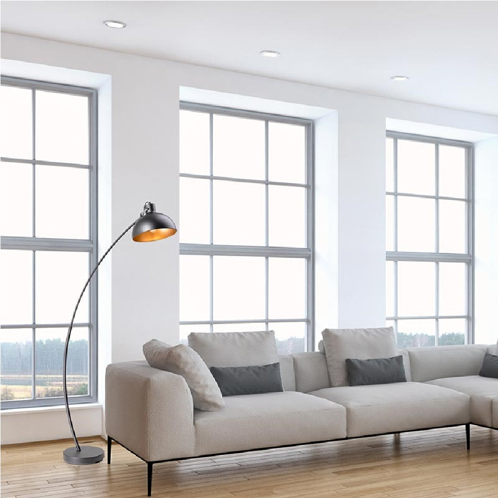 Piantana Industrial ad Arco Nero Oro Lampada da Terra Metallo Verniciato H163cm