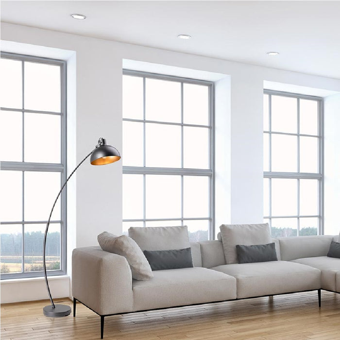 Piantana Industrial ad Arco Nero Oro Lampada da Terra Metallo Verniciato H163cm