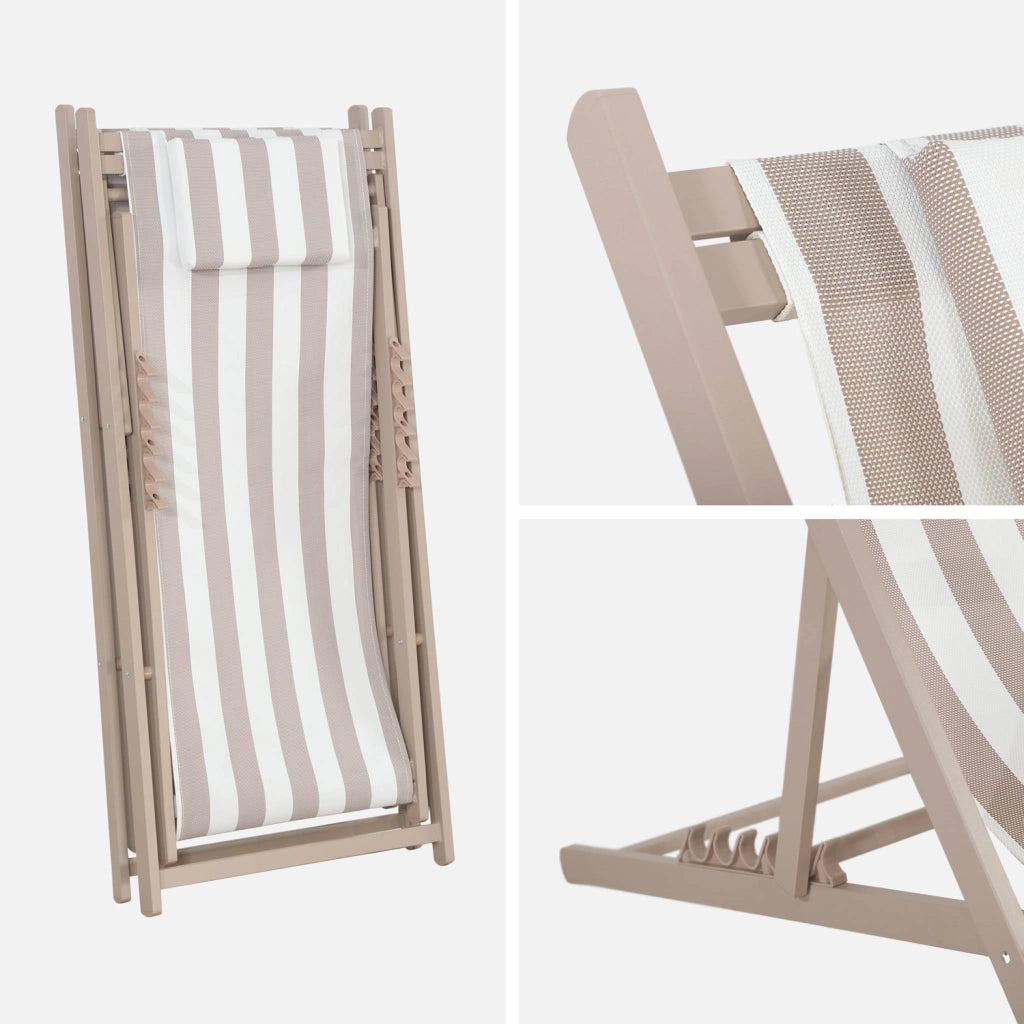 Set 2 lettini prendisole in alluminio multiposizione, righe beige