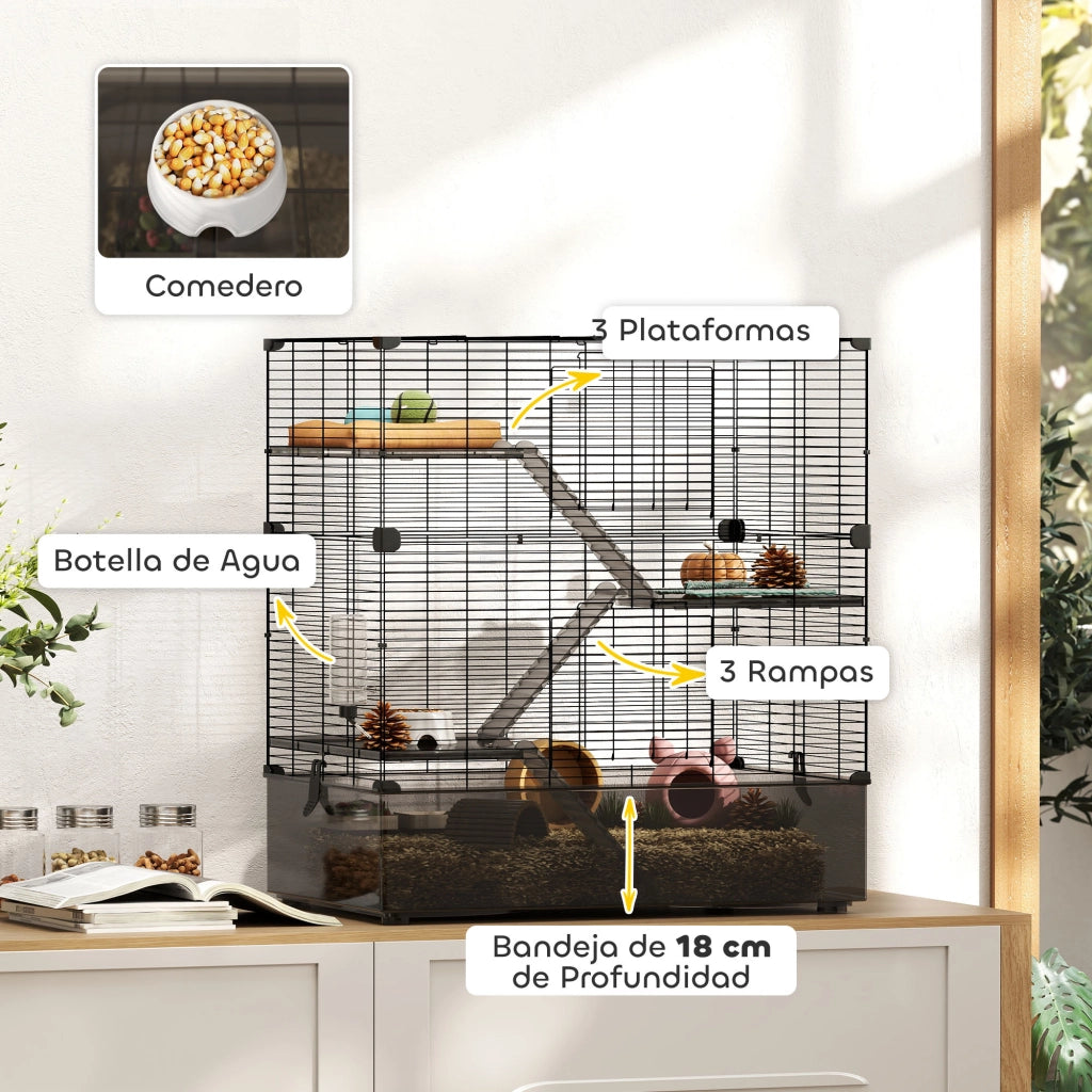 Gabbia per Piccoli Animali a Pi¨´ Livelli con Cassetto e Accessori ¨C Zephmum ¨C Nero 73x47x80