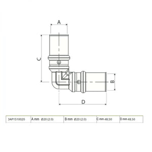 Raccordo a pressare curvo D.20x20 3AP1510020 per multistrato