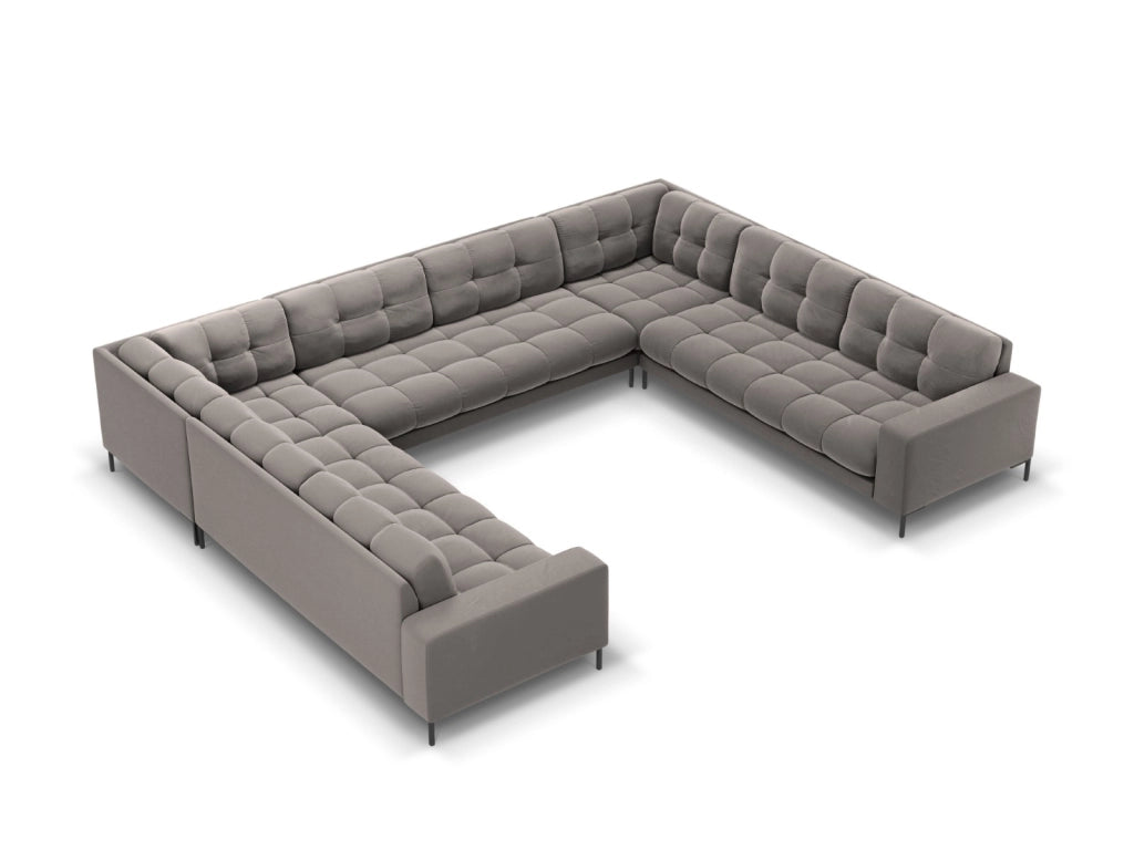 Cosmopolitan Design - Divano panoramico "Bali" 9 posti in velluto grigio chiaro 
