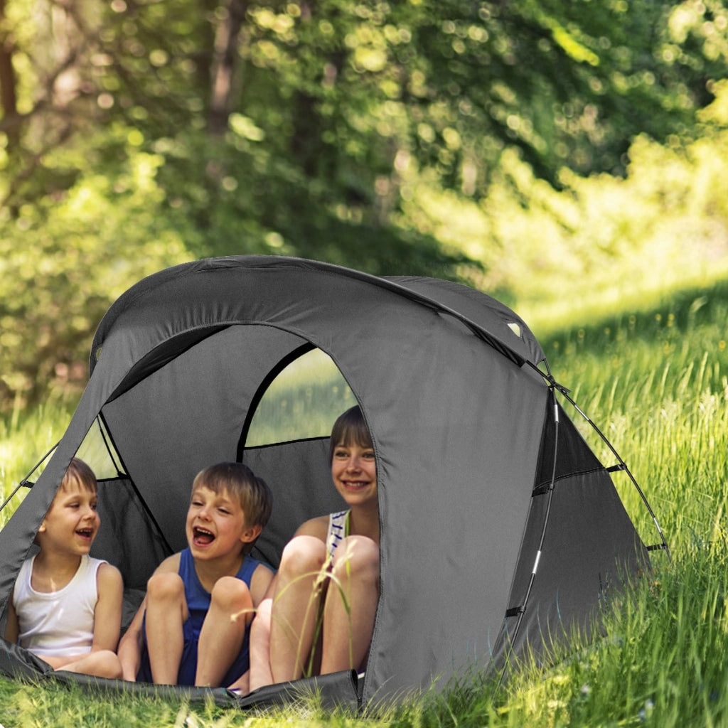 Tenda da campeggio per 2 persone con copertura esterna impermeabile, Tenda da campeggio 4 in 1 con lettino Grigio-Tende