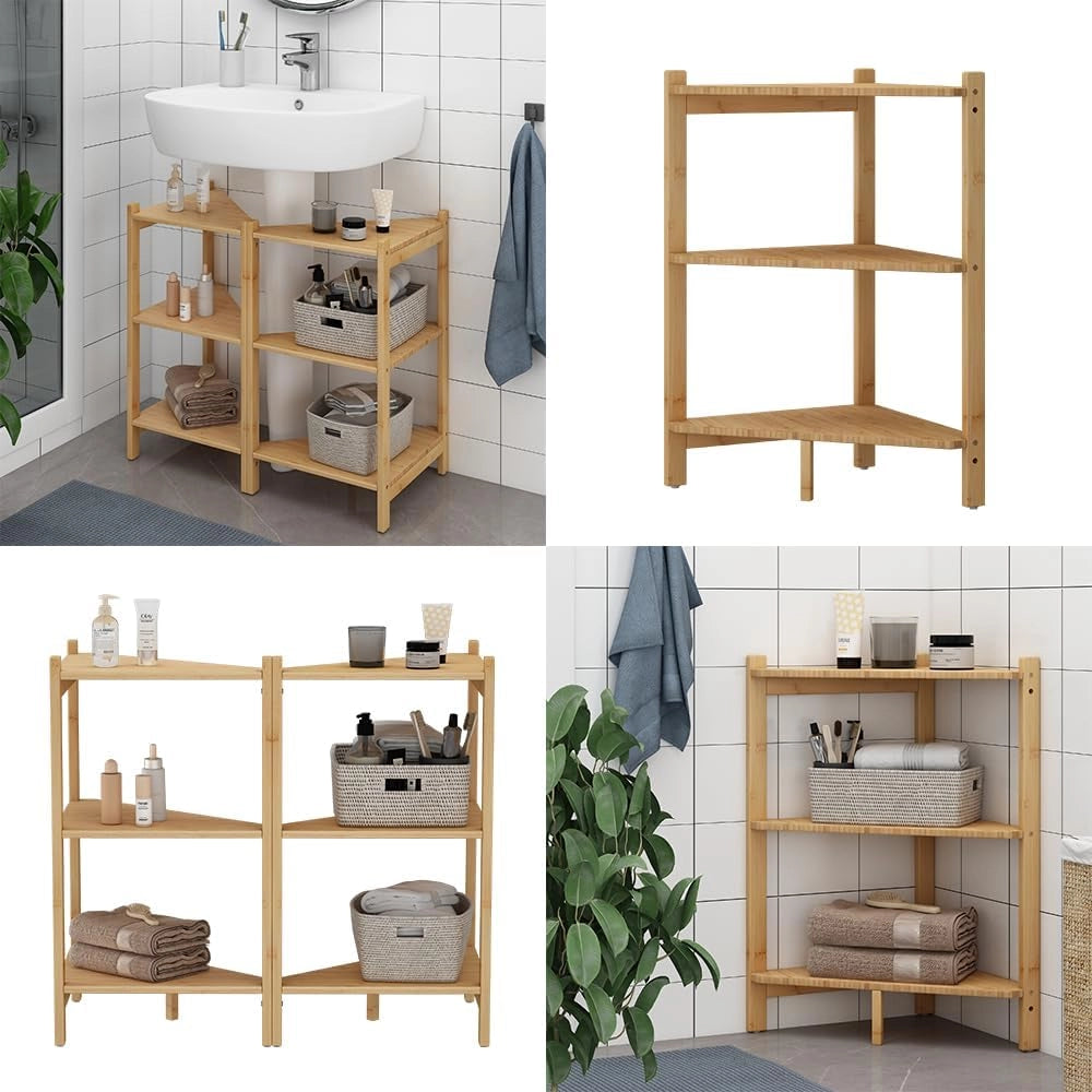 Mobiletto per lavabo Zeno, Bambù, 68 x 60.5 cm Set di 2, per la conservazione di accessori da bagno sotto il lavandino