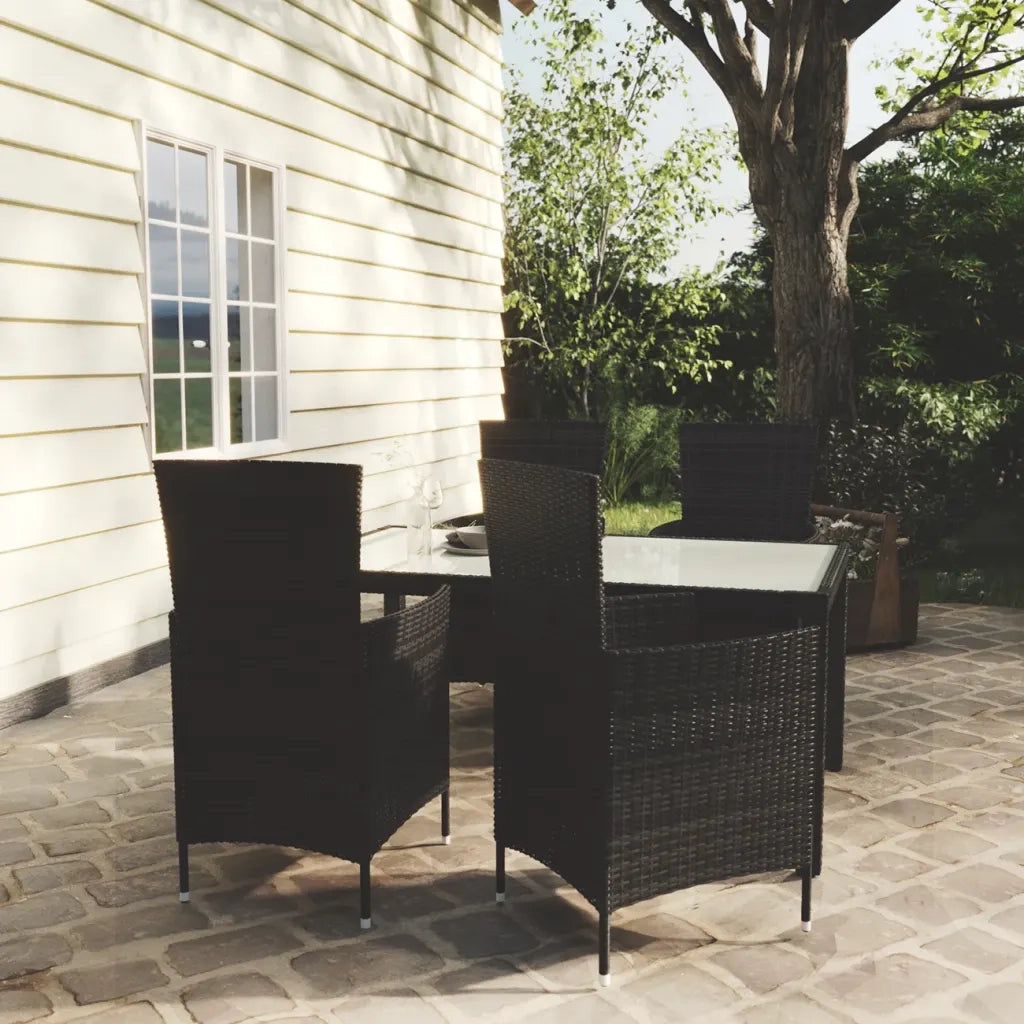 Set da Pranzo da Giardino 5 pz con Cuscini in Polyrattan Nero 3094867