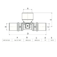 Raccordo TEE a pressare per multistrato F D 20x1/2x20 3AP1321220  APE T