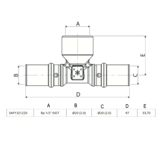 Raccordo TEE a pressare per multistrato F D 20x1/2x20 3AP1321220  APE T