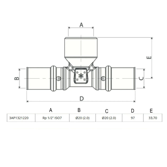 Raccordo TEE a pressare per multistrato F D 20x1/2x20 3AP1321220  APE T