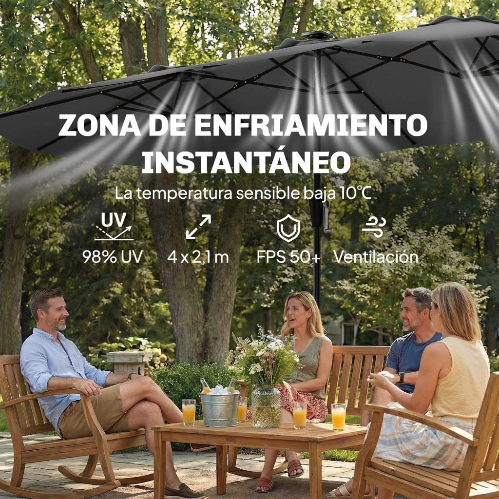 Ombrellone da Giardino 4x2 m ¨C zephmum ¨C Grigio Scuro UPF50+ 12 Stecche con 36 Luci LED