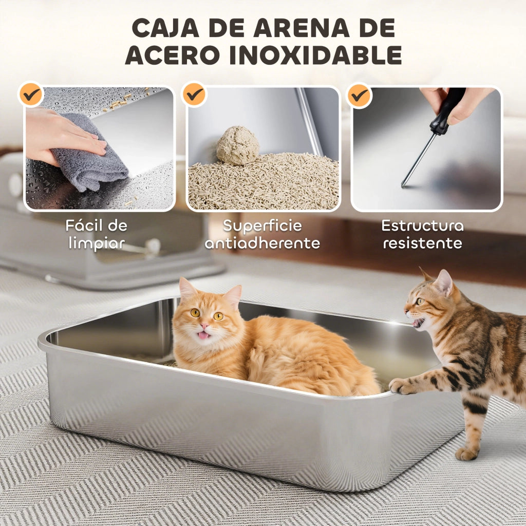 Arenero per Gatti in Acciaio Inox con Tapa ¨C Zephmum ¨C Grigio 80x50x30