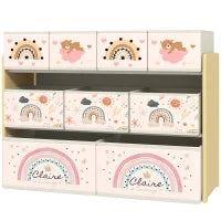 Mobile Portagiochi per Bambini a 3 Livelli con 9 Contenitori in Tessuto, 93x30x70 cm, Giallo