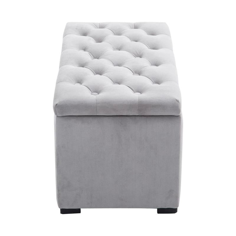 CASSAPANCA PORTAOGGETTI MULTIUSO CON 2 SGABELLI POUF IN VELLUTO GRIGIO PERLA