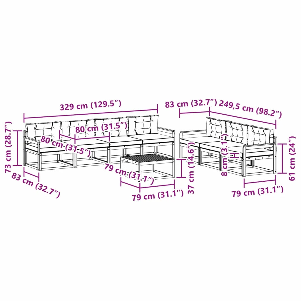 Set di divani da esterno 7 pz Bianco e Grigio Chiaro 3386155