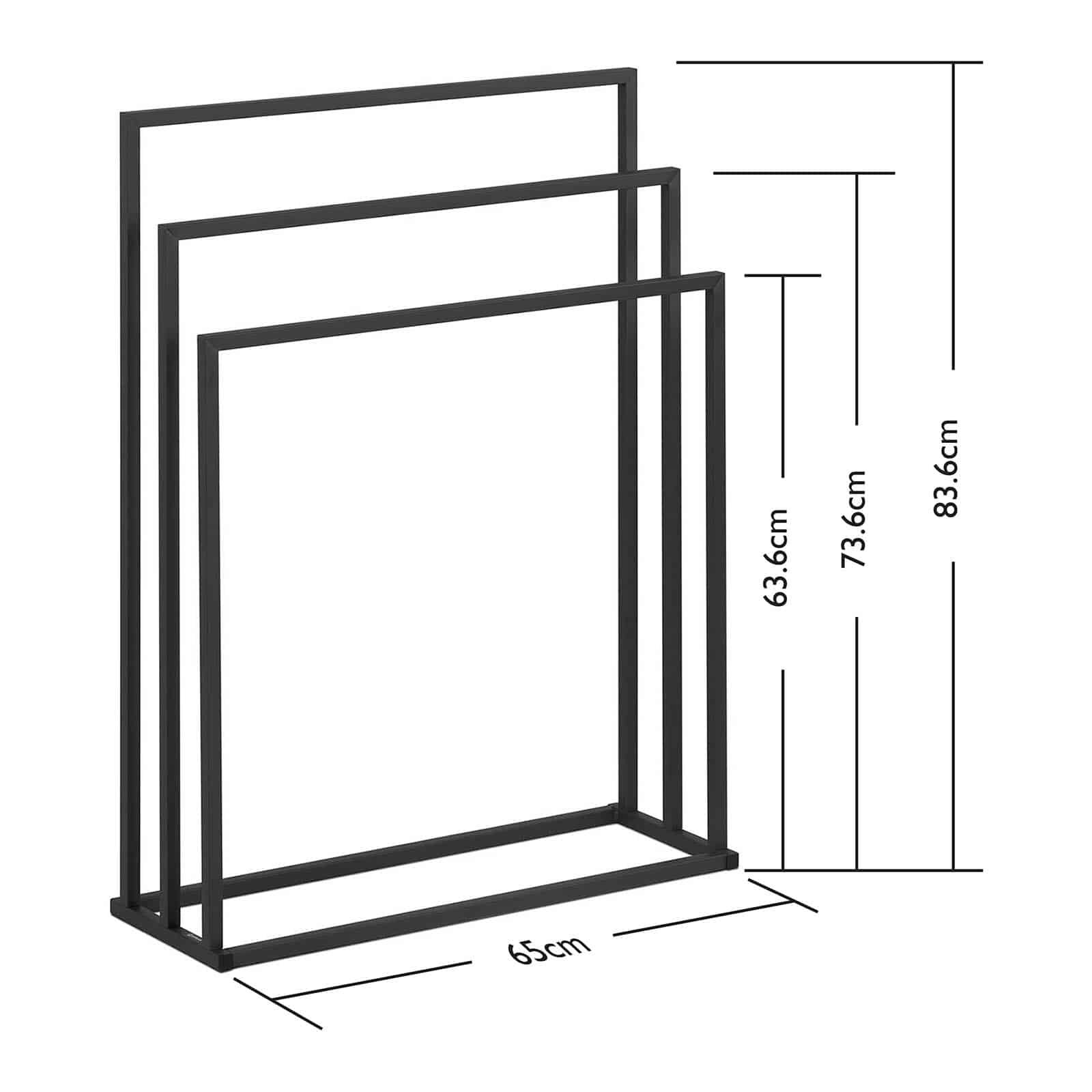 Porta asciugamani da terra in acciaio a 3 barre (3 barre, larghezza 65 cm, portata 6 kg, grigio scuro) 14_0004421