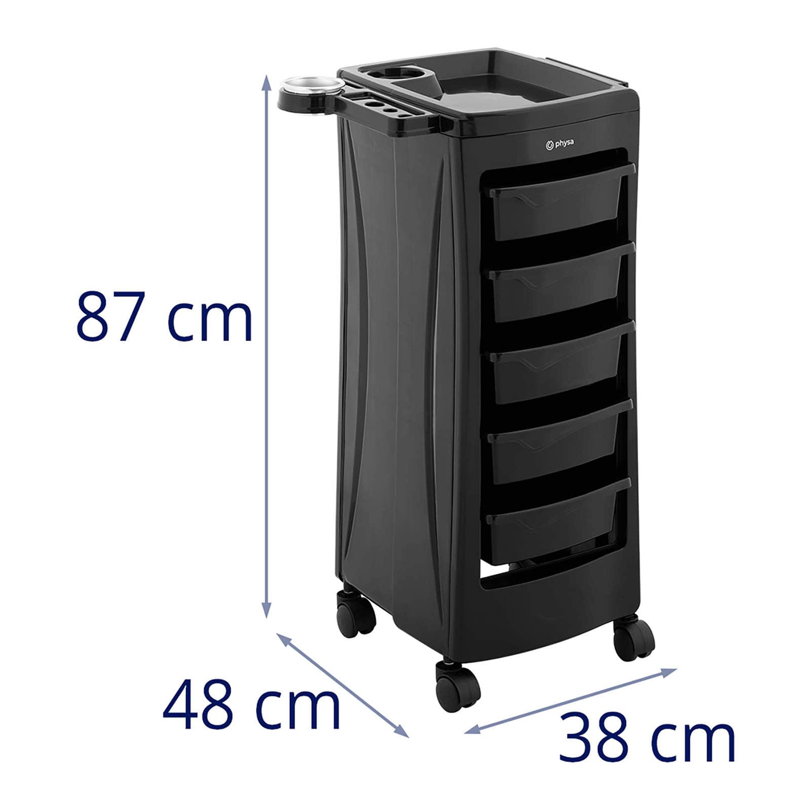 Carrello per parrucchiere per centri estetici (piano superiore: 485 x 380 mm 5 cassetti portata: 10 kg) 14_0007831