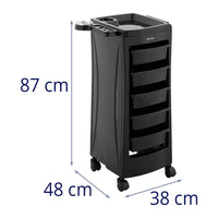 Carrello per parrucchiere per centri estetici (piano superiore: 485 x 380 mm 5 cassetti portata: 10 kg) 14_0007831