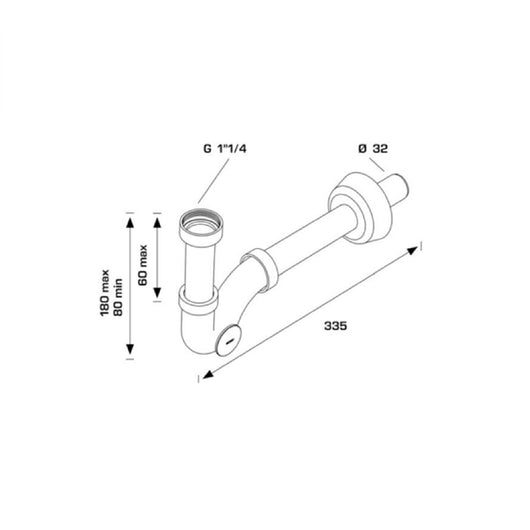 Sifone scarico a S senza piletta Bonomini 1 1/4 ø 32×250 mm bagno tubi lavandino ESSE