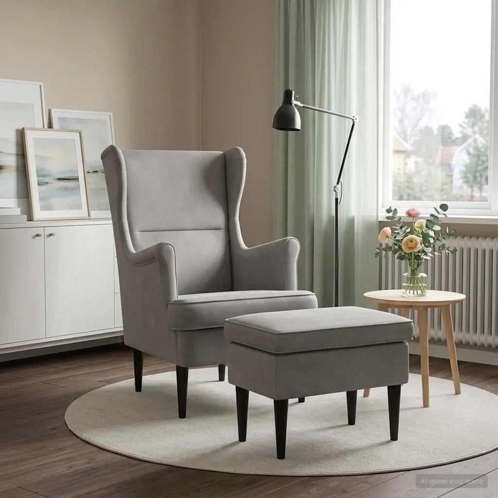 Poltrona con Ottomano 2 pz Grigio Chiaro Velluto 3418816