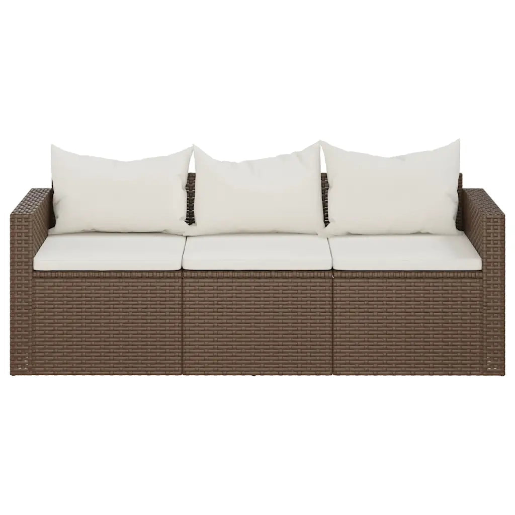 Divano da Giardino a 3 Posti-Sofa da giardino con Cuscini in Polyrattan Marrone