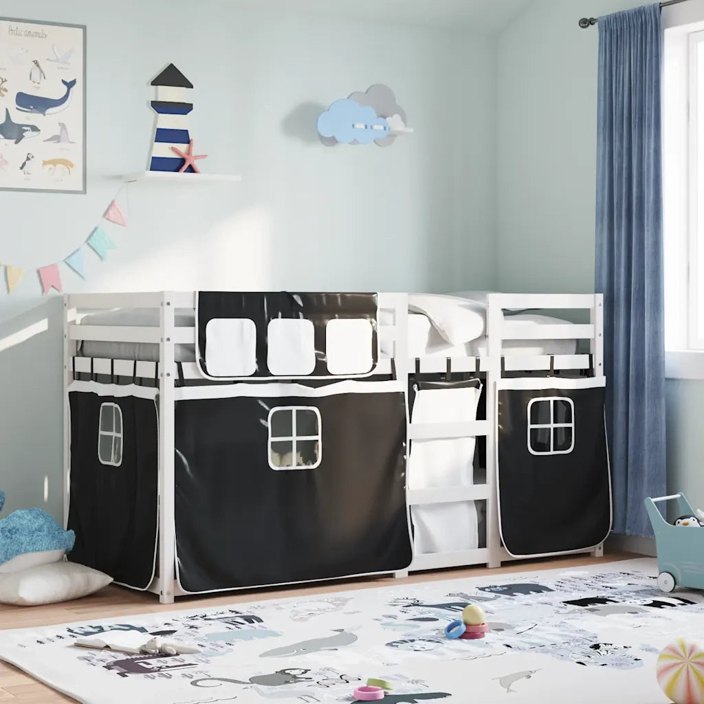 Letto a Castello senza Materasso Bianco e Nero 80x200cm in Pino 3283901