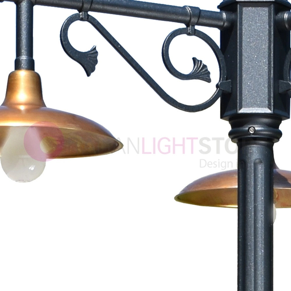 NIKE ANTRACITE Lampione da giardino 3 luci con piatti in ottone anticato