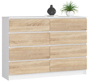 Cassettiera AKORD K140 Bianca 138 cm 8 cassetti inserto frontale Sonoma Quercia 138x40x99 cm