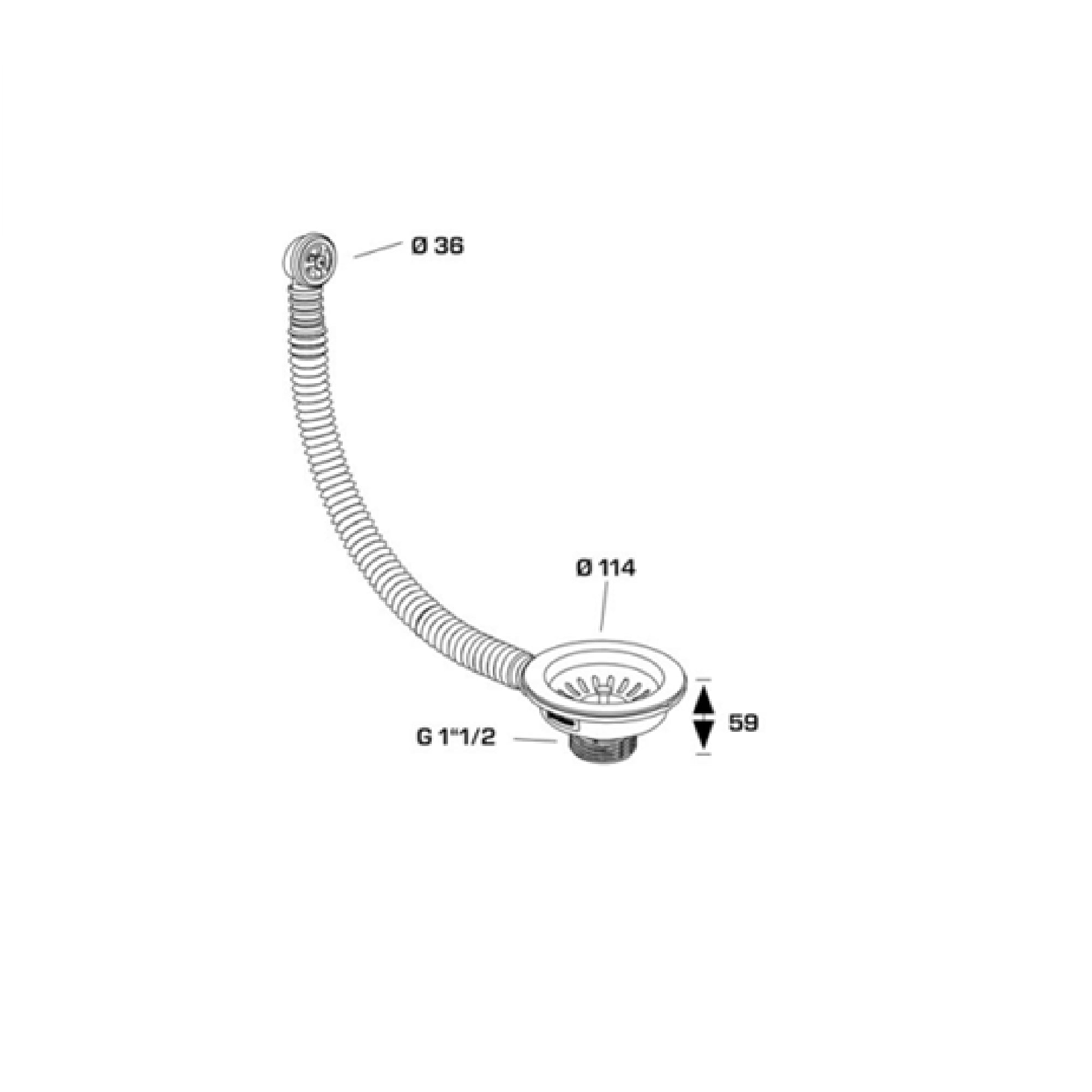 Piletta con cestello per lavello cucina HOOK FLEX ø114 mm x 1"1/2 con troppopieno estensibile