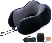 Cuscino di Supporto per Viaggio, con Memoria di Forma, per Comfort e Sostegno Cervicale, Cefalico e Toracico, per Auto, Aereo, Treno, Ufficio - Nero