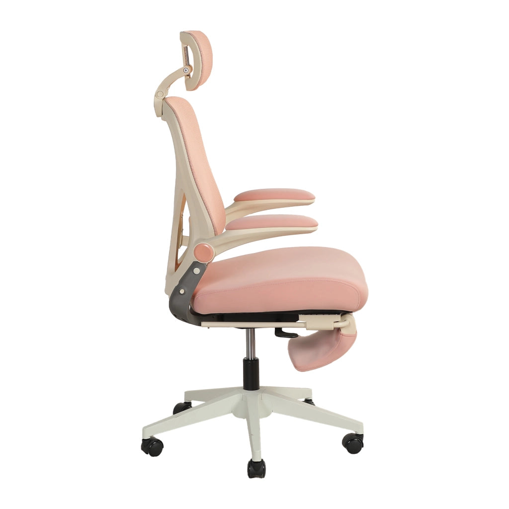 Sedia da ufficio ergonomica pieghevole con poggiatesta 3D e supporto lombare in mesh rosa 65 × 61 × 40.5 cm