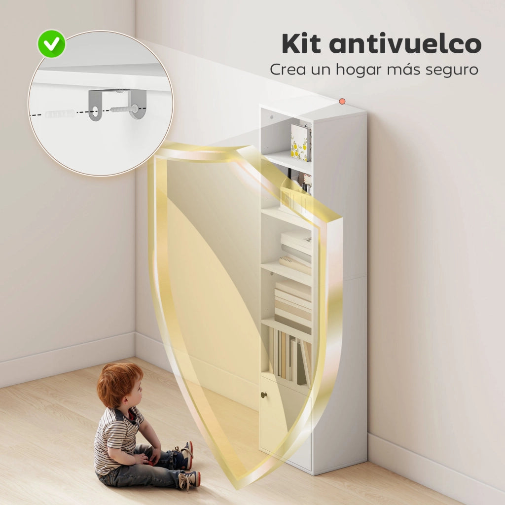 Libreria 5 Livelli Moderna con Ante ¨C Zephmum ¨C Bianco 40x30x156 cm