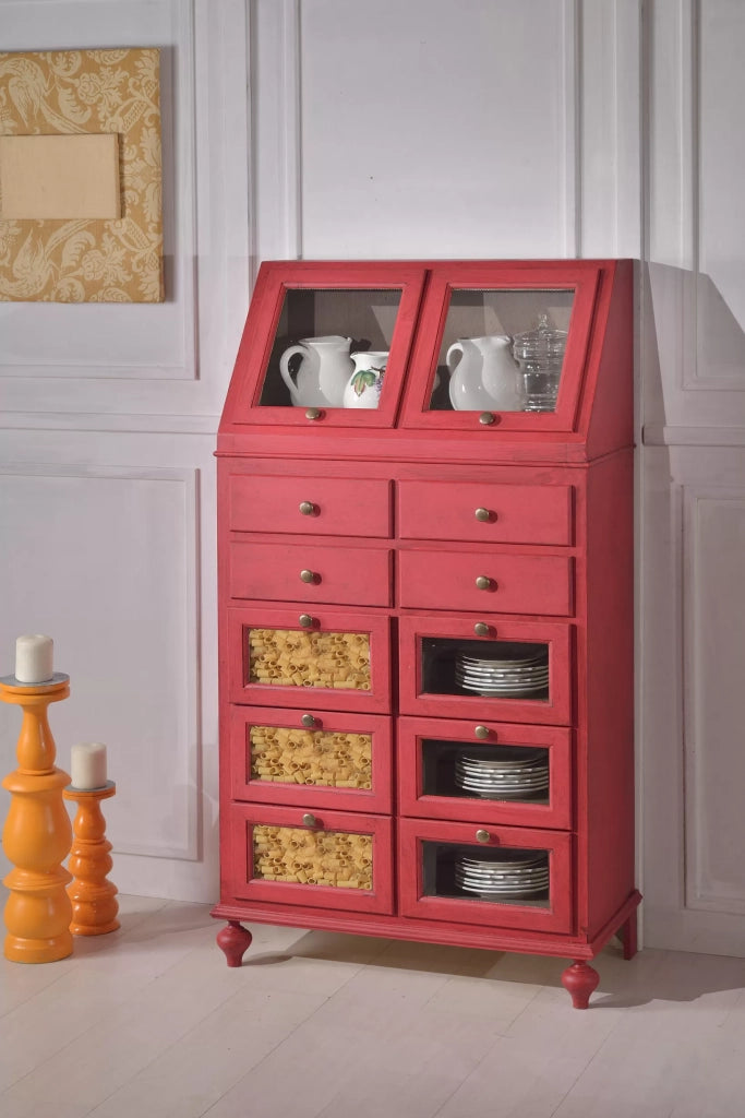 Dispensa arte povera shabby legno rosso anticato 80x42x153 - Mobili 2G