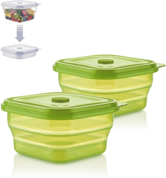 Lunchbox opvouwbaar 900 ml, doppio set - contenitori per cibo realizzati in silicona a base di platina, resistente al calore e al freddo, impermeabile, resistente al lavastoviglie (arancia)