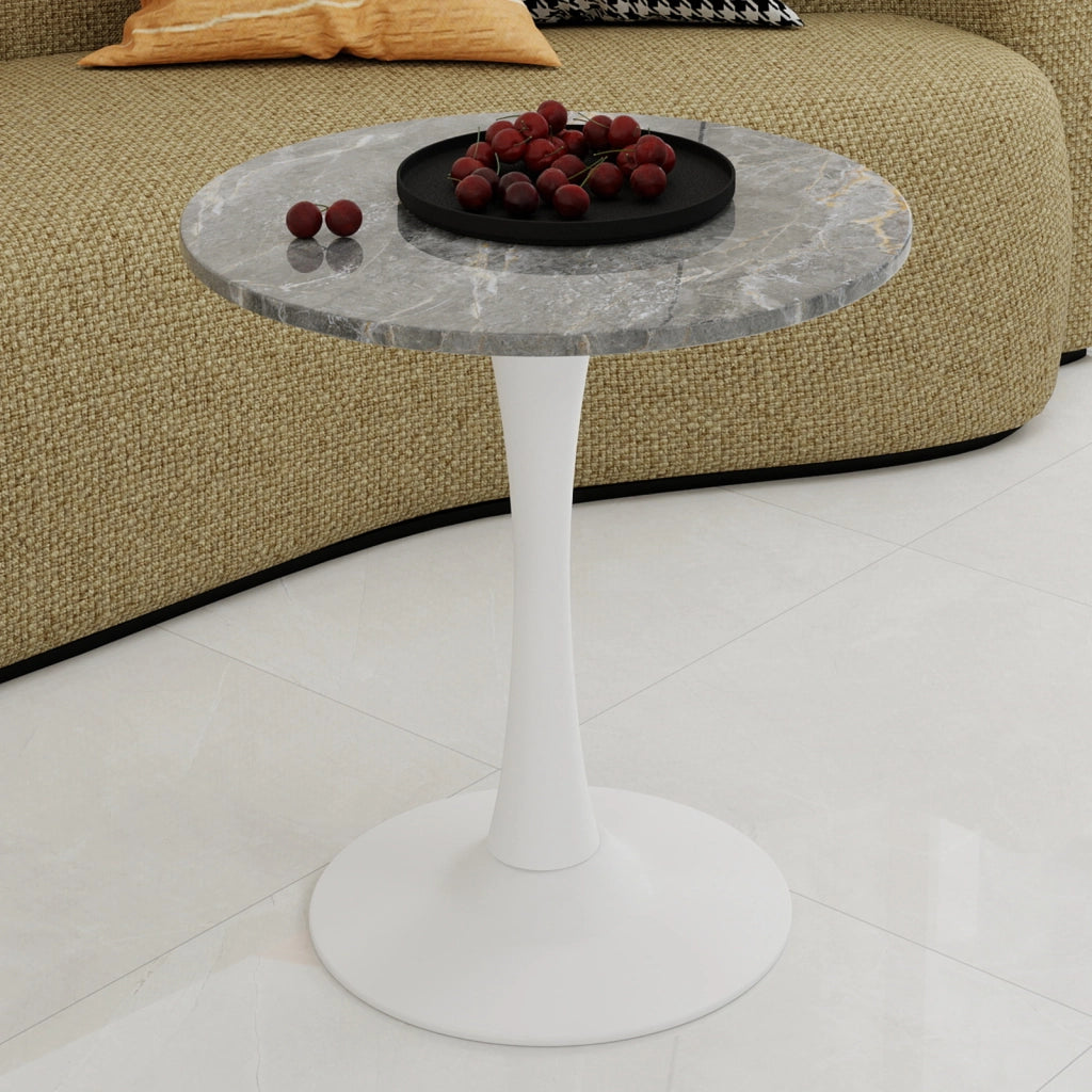 TAVOLO Basso Rotondo in Marmo Artificiale Bianco Antico e Grigio