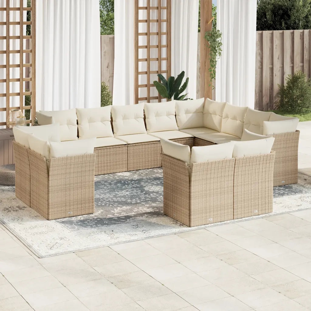 Set Divani da Giardino 12 pz con Cuscini Beige in Polyrattan 3218528