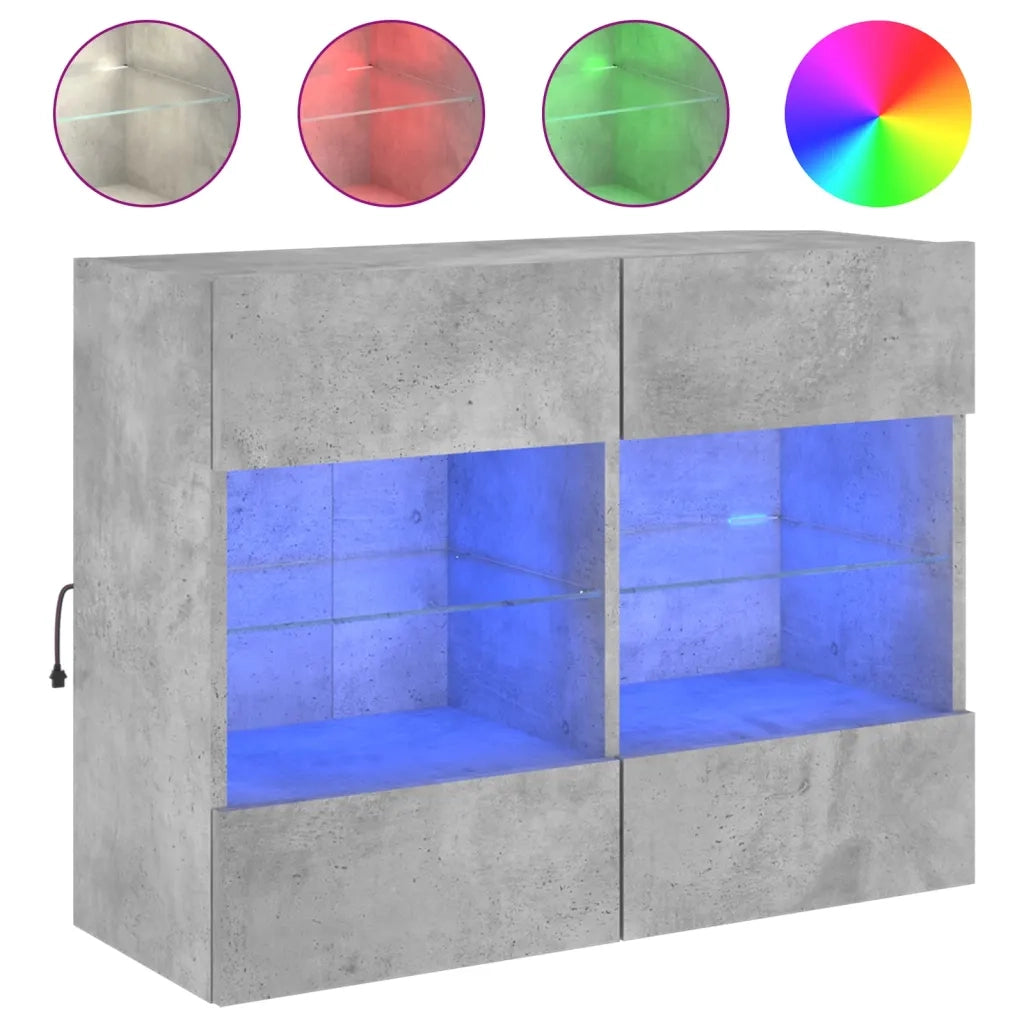 Mobile TV a Parete con Luci LED Grigio Cemento 78,5x30x60,5 cm 837102