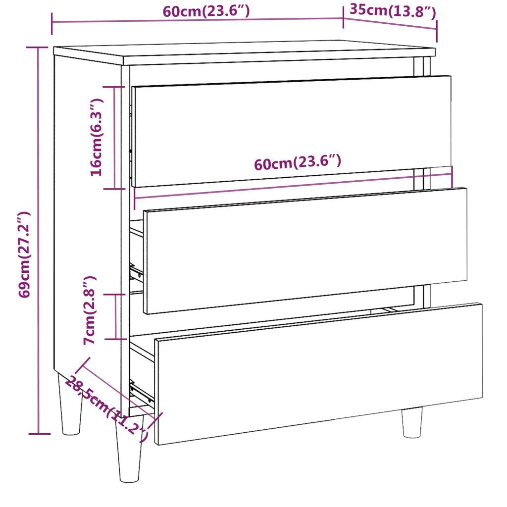 Credenza Rovere Fumo 60x35x69 cm in Legno Multistrato