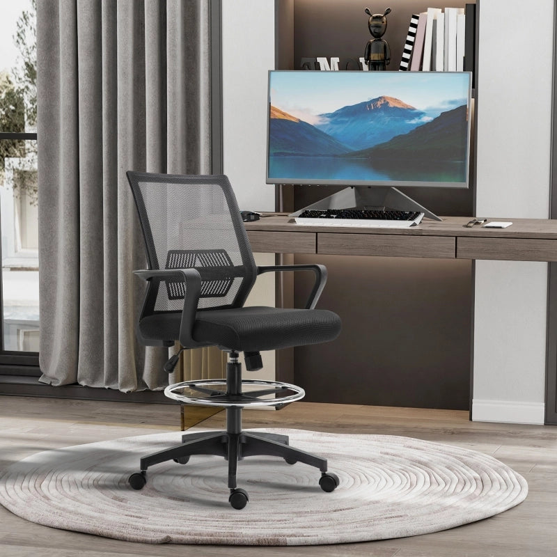 Sedia da ufficio ergonomica girevole con funzione basculante supporto lombare e poggiapiedi in plastica nera