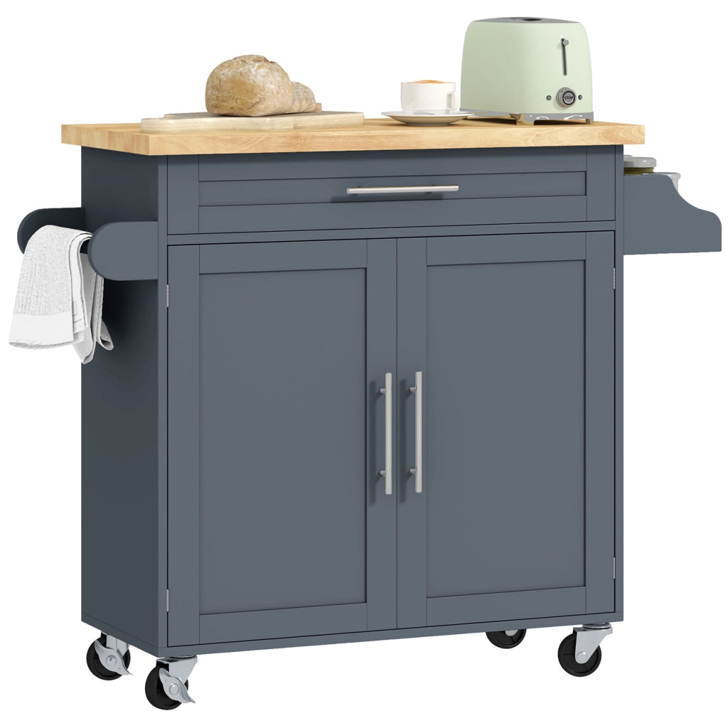 Carrello da Cucina con Cassetto e Armadietto ¨C zephmum ¨C Grigio e Legno 109x40x89 cm