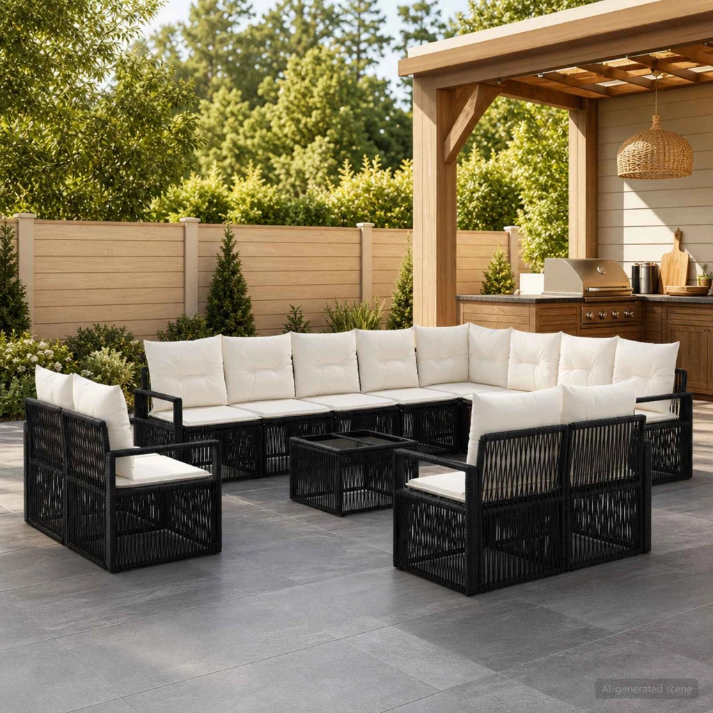 Set Divano da Giardino 13 pz Nero polyrattan 3435889