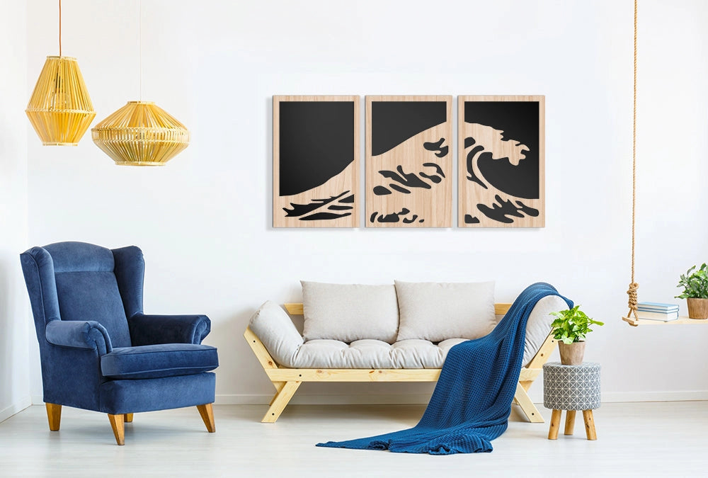 LA GRANDE ONDA DI KANAGAWA 100x50 cm - Quadro arredo LASERCUT composito Legno e PVC Misura: 100x50 cm