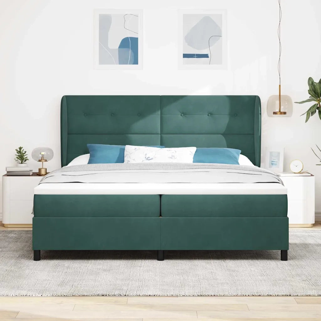 Letto a molle con materasso Verde Scuro 200 x 200 cm Velluto 3340949