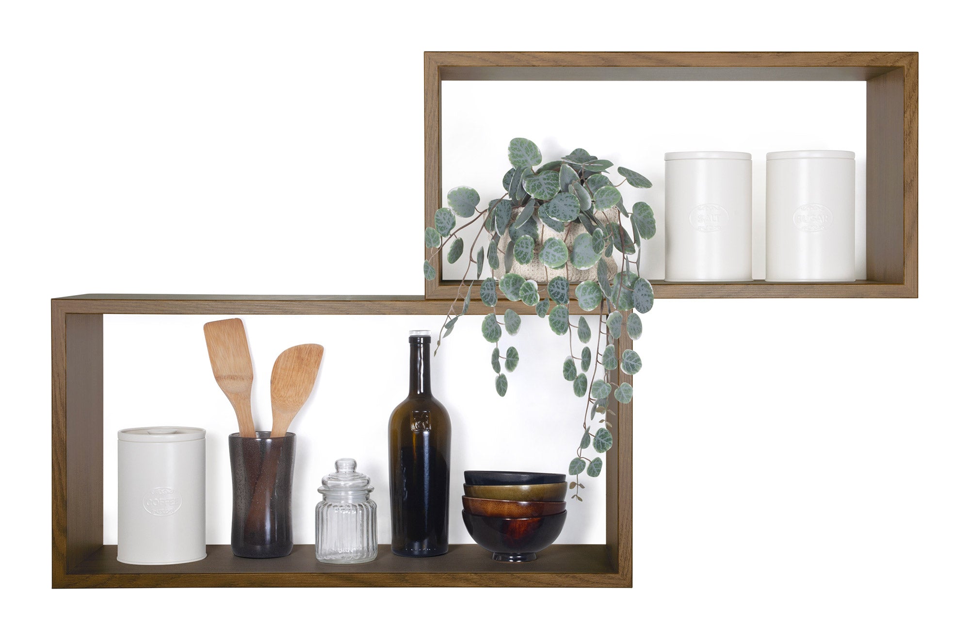 Set 2 Mensole Cubo da Parete Rettangolare in Fibra di Legno Bislungo Rovere Tabacco