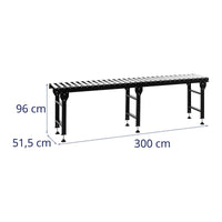 Trasportatore a rulli - 400 kg - 300 cm - 30 rulli - regolabile in altezza 14_0007252