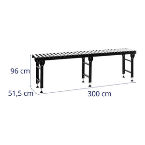 Trasportatore a rulli - 400 kg - 300 cm - 30 rulli - regolabile in altezza 14_0007252