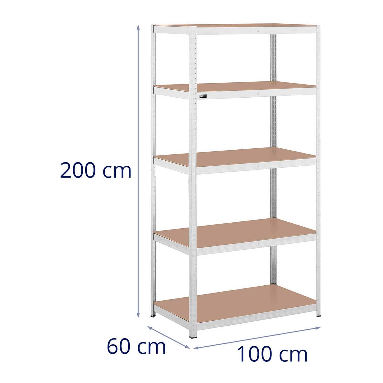 Ripiano per carichi pesanti 100 x 60 x 197 cm supporta 5 x 150 kg robusto garage officina attrezzi grigio 14_0005173