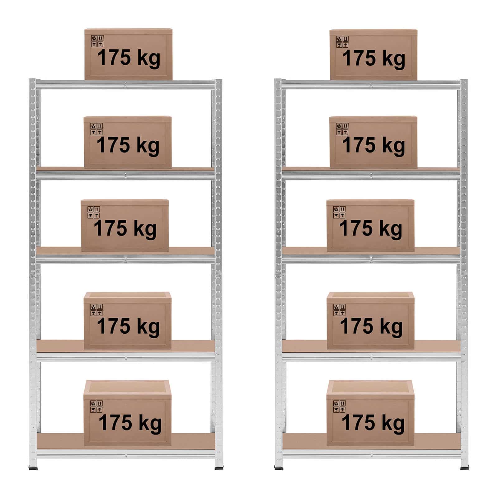 Set di 2 ripiani per carichi pesanti 90 x 30 x 180 cm supporti 5 x 175 kg robusti attrezzi da garage per officina grigio 14_0005178