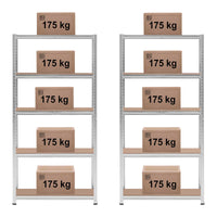 Set di 2 ripiani per carichi pesanti 90 x 30 x 180 cm supporti 5 x 175 kg robusti attrezzi da garage per officina grigio 14_0005178