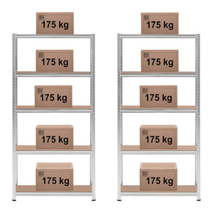 Set di 2 ripiani per carichi pesanti 90 x 30 x 180 cm supporti 5 x 175 kg robusti attrezzi da garage per officina grigio 14_0005178
