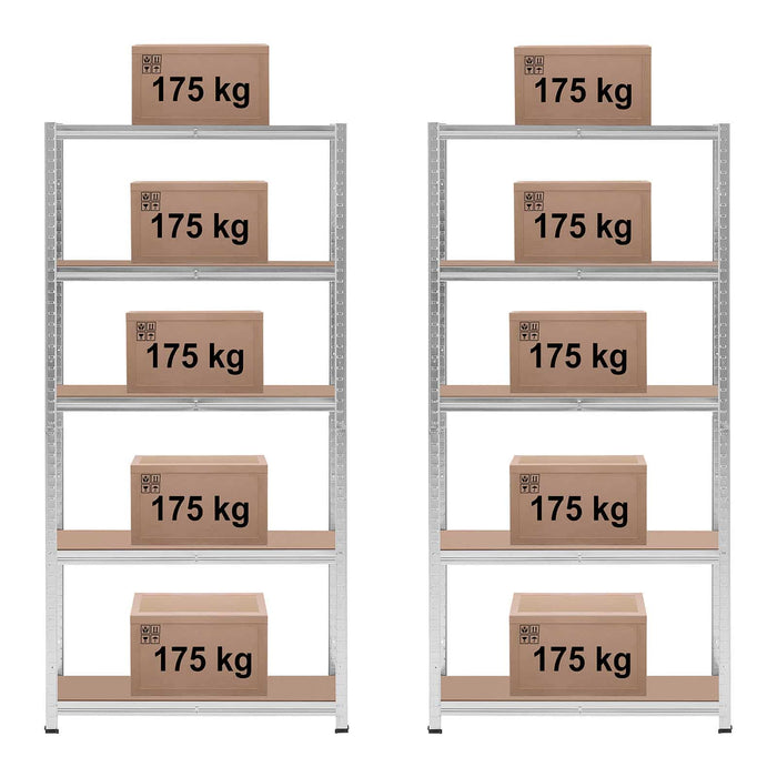 Set di 2 ripiani per carichi pesanti 90 x 30 x 180 cm supporti 5 x 175 kg robusti attrezzi da garage per officina grigio 14_0005178